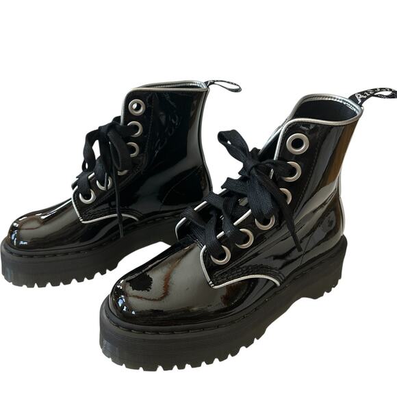 Dr. Martens Molly Boots Black Silver Platform Combat Patent Leather Women's 8 - Picture 3 of 10